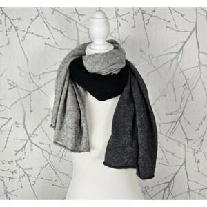 Celeste Black Gray Colorblock 90% Wool 10% Cashmere Knit Scarf One Size Women's